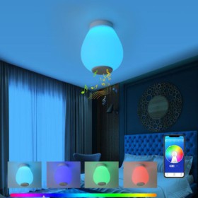 Remote Control Bluetooth Music Speaker Light Bedroom Bar RGB LED Flush Mount Ceiling Light