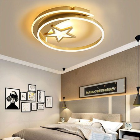 Gold Acrylic Light Fixture Bedroom Kids Room Moon Star LED Flush Mount Ceiling Light