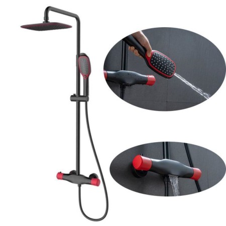 Handheld Shower Faucet System with Brass Shower Faucet Set Black+Red Color Match