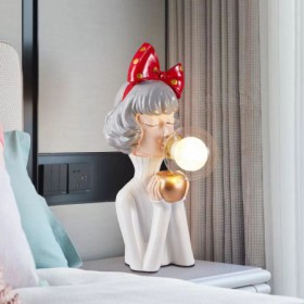 Resin Girl Blowing Bubbles Table Lamp Modern Desk Light