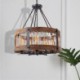 5 Light Cage Shade Light Fixture Living Room Kitchen Retro Circular Wood Pendant Lamp