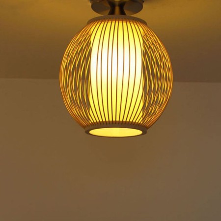 Creative Round Bamboo Ceiling Light Porch Hallway Cloakroom Lighting Unique Semi Flush Mount