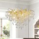 Luxury Gold Living Room LED Pendant Light Nordic Crystal Chandelier Flower Round Shade