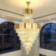 For Living Room Bedroom European Crystal Pendant Light Conical Hanging Lamp