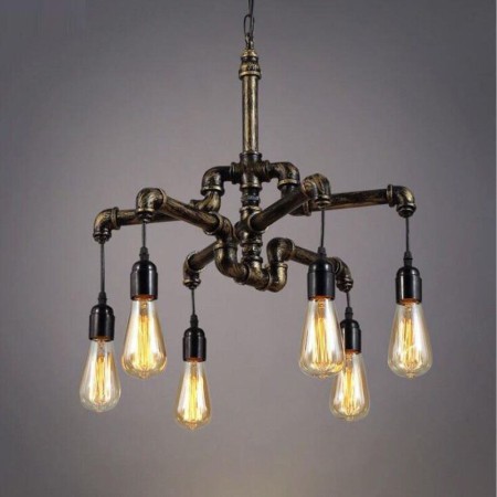 Country Rustic Style 6 Light Retro Industrial Vintage Water Pipe Pendant Light Chandelier