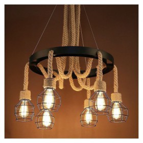 Retro 6 Light Hemp Rope Pendant Chandelier With Iron Lamphade