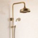 3 Hole 2 Handle Antique Brushed Finish Brass Bathroom Shower Faucet with Handheld Shower Carved Base