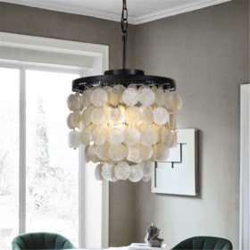 3-Light Wrought Iron Black Pendant Light Decorative Shell Lighting