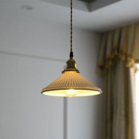 Ceramics Pendant Lamp Retro Pleated Pendant Lamp Bedroom Living Room Style