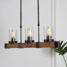 Glass Lamphade Industrial Light Fixture Living Room Office Retro Wood Pendant Lamp