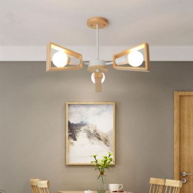 Elegant Wood Pendant Light Hotel Dining Room Modern Fan Shaped Chandelier