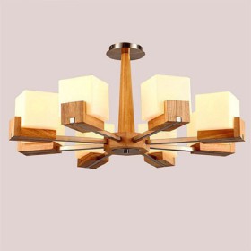 Glass Lamphade Chandelier Living Room Hotel Nordic Wood Pendant Light