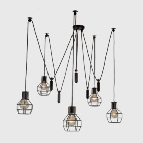 Lifting Small Iron Cage Pendant Light in American Rural Industrial Retro Style