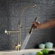 Tall Gold Kitchen Sink Faucet Tap Mixer Dual Spout Pull Down Commercial