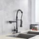 Stainless Steel Spring Dual Spout Tap Black Kitchen Faucet