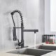 Stainless Steel Spring Dual Spout Tap Black Kitchen Faucet