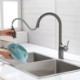 Gun Gray High Arc Single Hole Pull Out Kitchen Sink Faucets