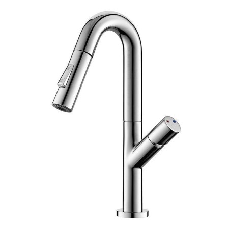 Stainless Steel Kitchen Sink Faucets with Single Handle High Arc Pull Out