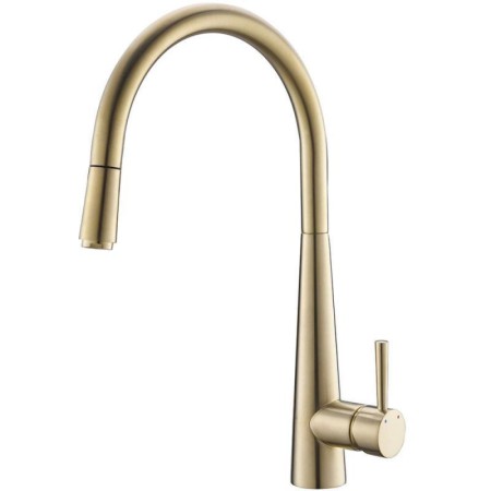 Brushed Gold Curved Kitchen Sink Tap Brass Pull-Out Kitchen Faucet