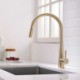 Brushed Gold Curved Kitchen Sink Tap Brass Pull-Out Kitchen Faucet