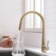 Brushed Gold Curved Kitchen Sink Tap Brass Pull-Out Kitchen Faucet