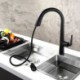 Unique Hidden Pull-Out Function Tap Chrome/Black/Black+Gold Curved Brass Pull-Out Kitchen Faucet