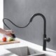 Industrial Style Black Brass Pull-Out Kitchen Faucet with Multifunctional Spout Tap