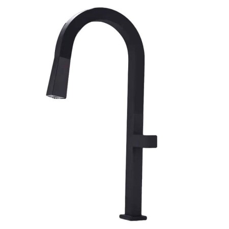 Black Brass Square Mixer Tap Pull-Out Kitchen Faucet