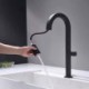 Black Brass Square Mixer Tap Pull-Out Kitchen Faucet