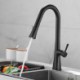 Pull-Out Kitchen Faucet Black Brass Rotatable Spout Tap