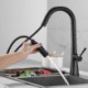 Pull-Out Kitchen Faucet Black Brass Rotatable Spout Tap