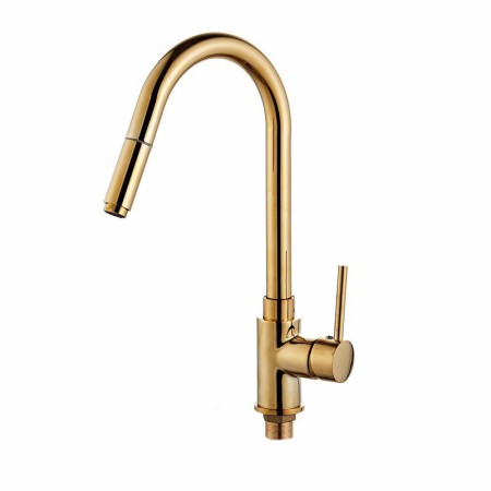 Single Handle Solid Brass Gold Swan Neck Kitchen Faucet with Pull-out Spray