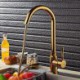 Single Handle Solid Brass Gold Swan Neck Kitchen Faucet with Pull-out Spray