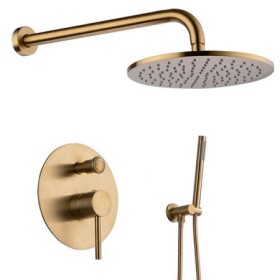 Brushed Gold Concealed Mixer Tap Round Rainfall Shower Head and Sprayer Black/Gold Shower Faucet Set