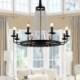 Black Iron Candle Chandelier Vintage Crystal Pendant Lighting Living Room Dining Room