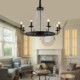 Black Iron Candle Chandelier Vintage Crystal Pendant Lighting Living Room Dining Room