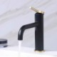 Brushed Gold/Black Curved Spout Basin Mixer Tap Modern Brass Countertop Faucet