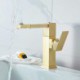 Square Brass Bathroom Sink Mixer Tap with Swivel Brushed Gold Basin Faucet