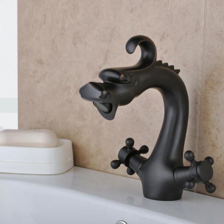 Double Handles Antique Oil-rubbed Bronze Black Sink Faucet