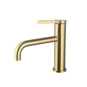 Brushed Gold/Black Curved Spout Basin Mixer Tap Modern Brass Countertop Faucet