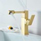 Square Brass Bathroom Sink Mixer Tap with Swivel Brushed Gold Basin Faucet