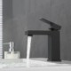 Deck-Mount Black/Chrome Square Sink Tap Contemporary Simple Bathroom Sink Faucet