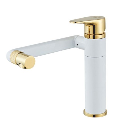 Modern Swivel Sink Faucet in White and Gold