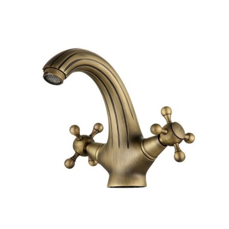 Single Hole Double Handle Antique Brushed Finish Brass Sink Faucet