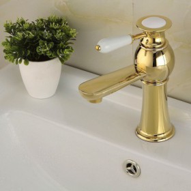 Single Hole Single Handle Gold Ti-PVD Bathroom Sink Faucet Modern Sink Tap