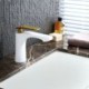 Modern Simple Style White Bathroom Sink Faucet Deck Mounted Single Hole Single Handle Golden Handle