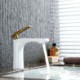 Modern Simple Style White Bathroom Sink Faucet Deck Mounted Single Hole Single Handle Golden Handle