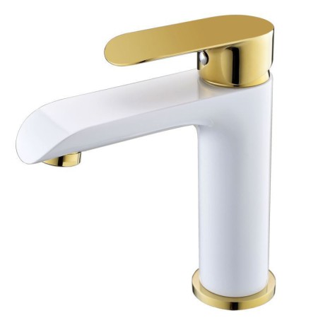 White + Gold Modern Simple Electroplating Bathroom Single Hole Single Handle Sink Faucet