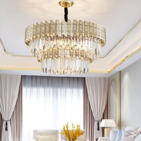 Modern Round Pendant Light Bedroom Living Room Double Layered Glass Chandelier