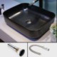 Modern Rectangle Bathroom Vessel Sink with Simple Black Basin (without Faucet)